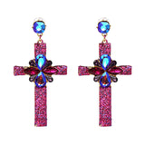 Over-sized Jeweled Cross Drop Earrings