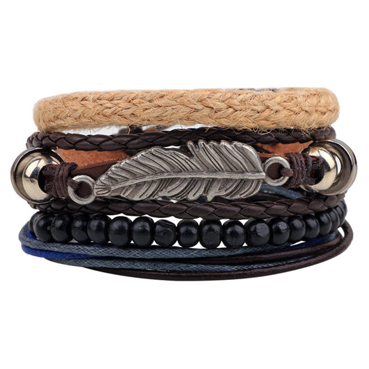 The Tribal Feather Wrist Band 4 Layered Set